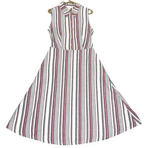 Liz Claiborne Striped Collared Belted Sleeveless Shirt Dress